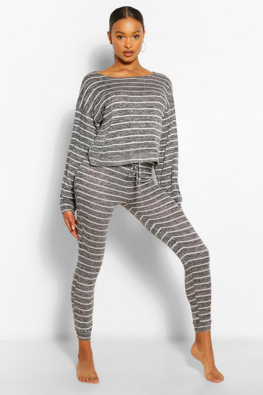 Black Stripe Knitted Loungewear Set image number 1