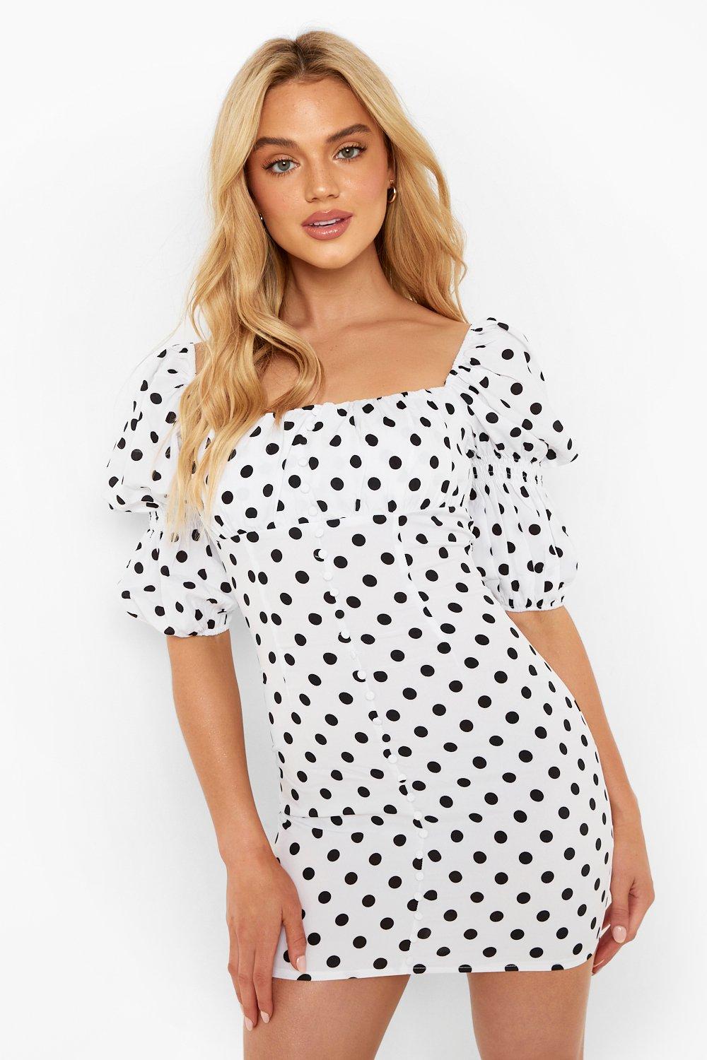 Boohoo white 2024 polka dot dress