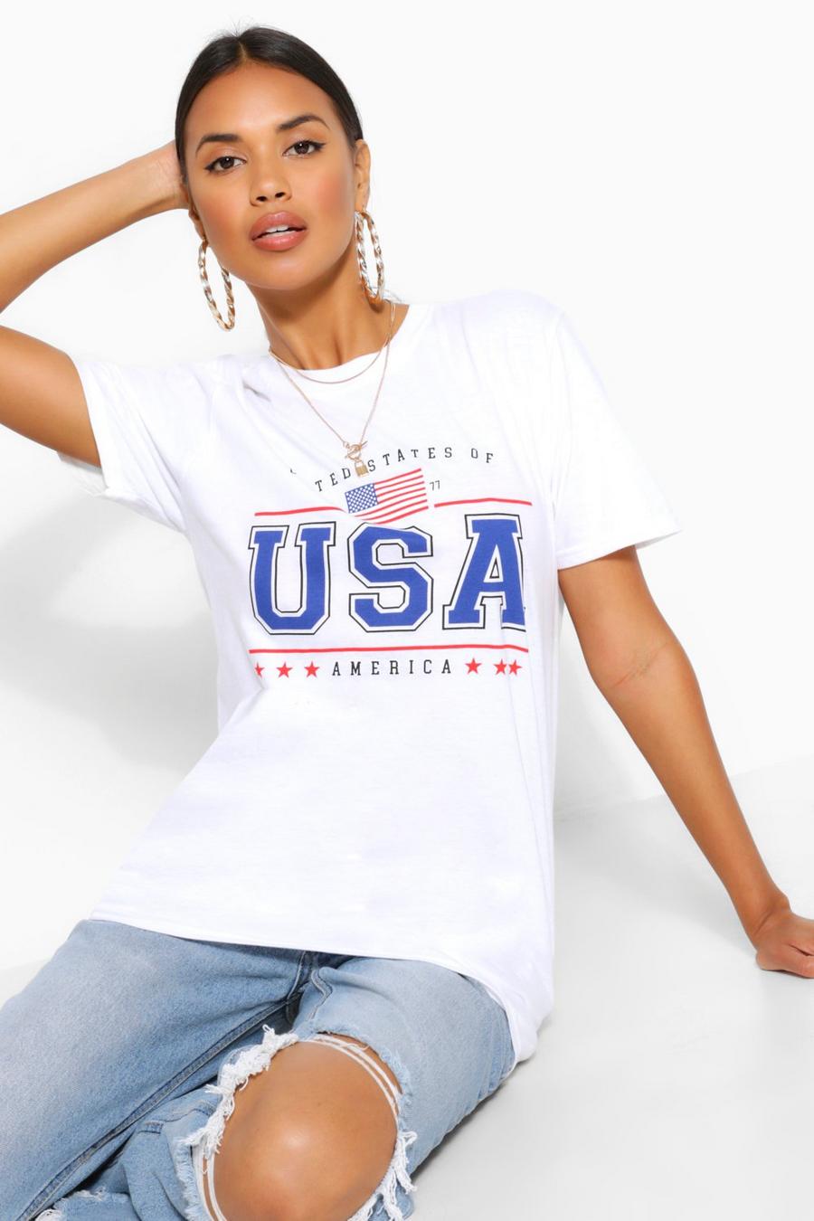 "USA" T-shirt med slogan och flagga image number 1