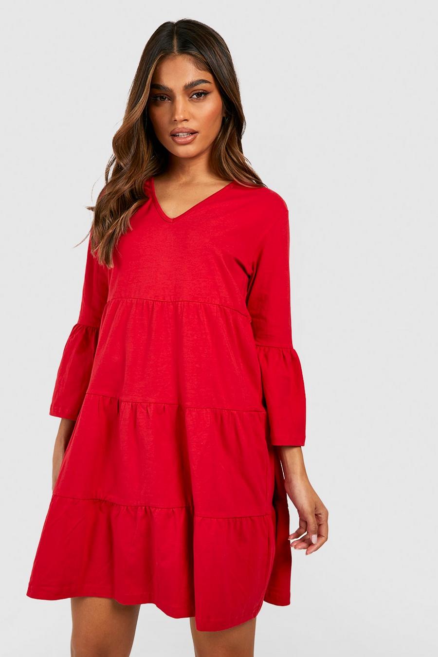Berry Wrap Tiered Smock Dress image number 1