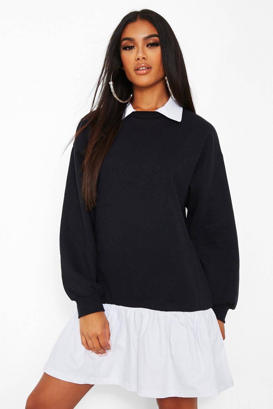Black Sweatshirtklänning med krage och kant i bomullspoplin image number 1