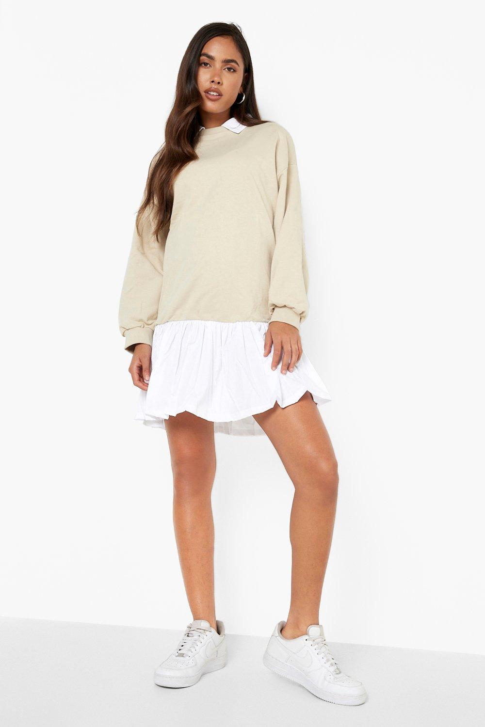 Sweater dress clearance with poplin frill