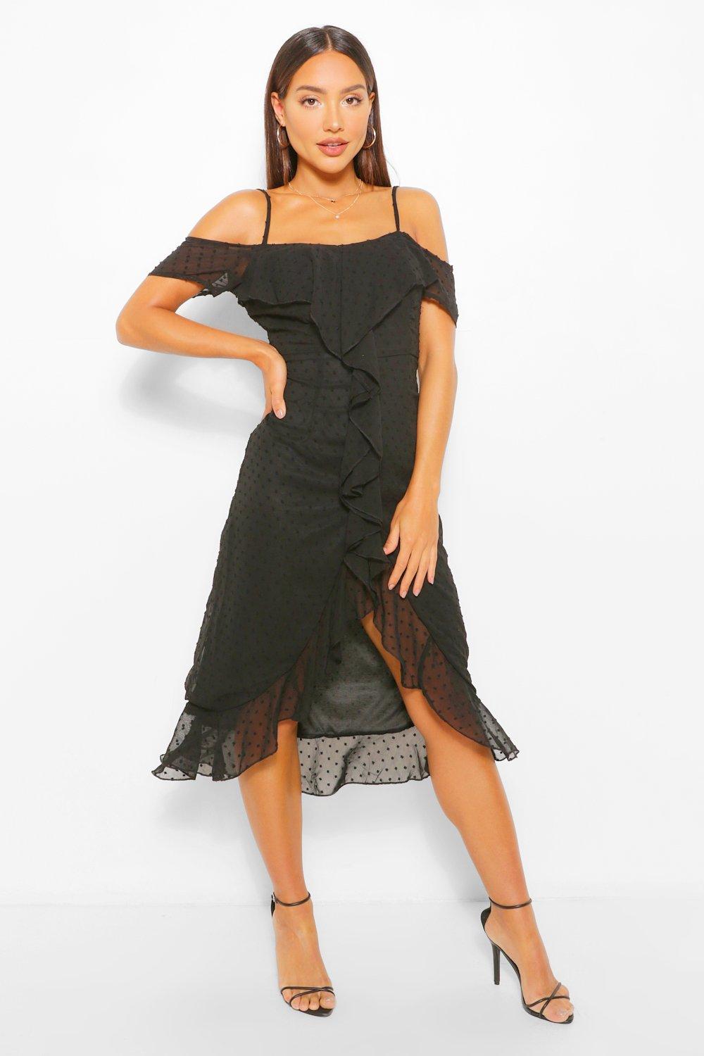 Ruffle cold shoulder on sale high low midi