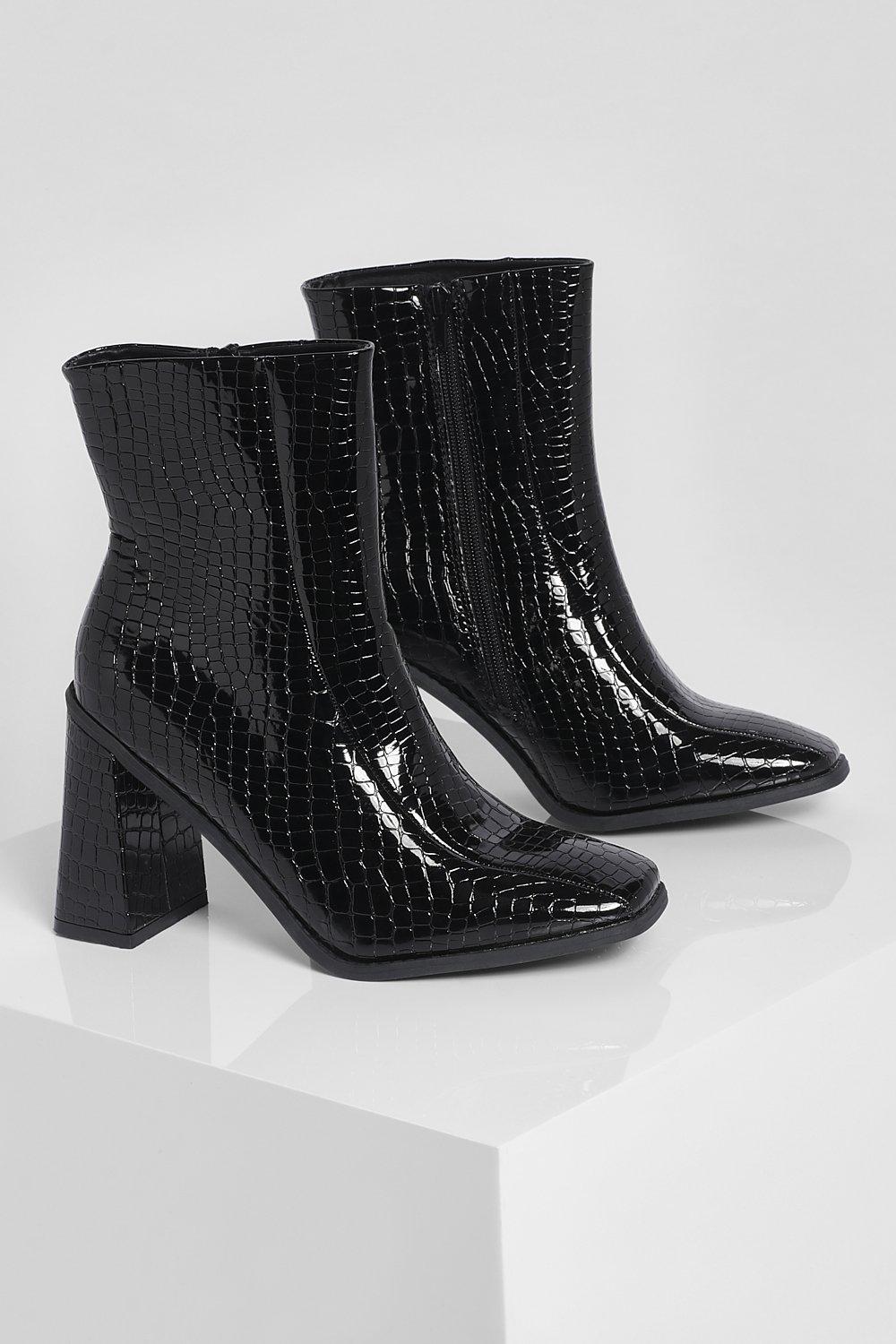 Bottines noires effet discount croco