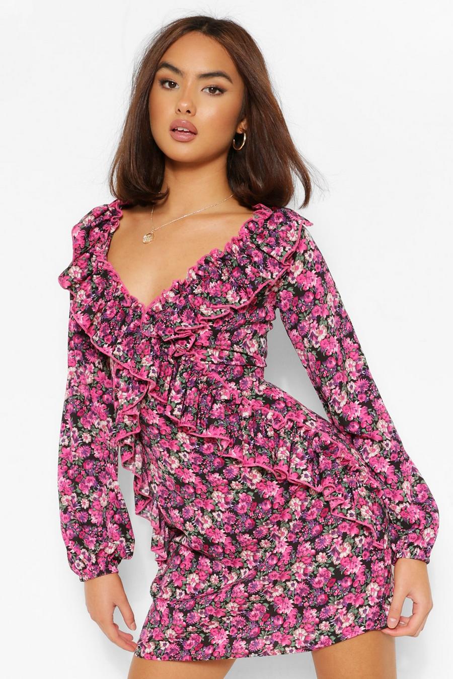 Floral Ruffle Long Sleeve Shift Dress image number 1