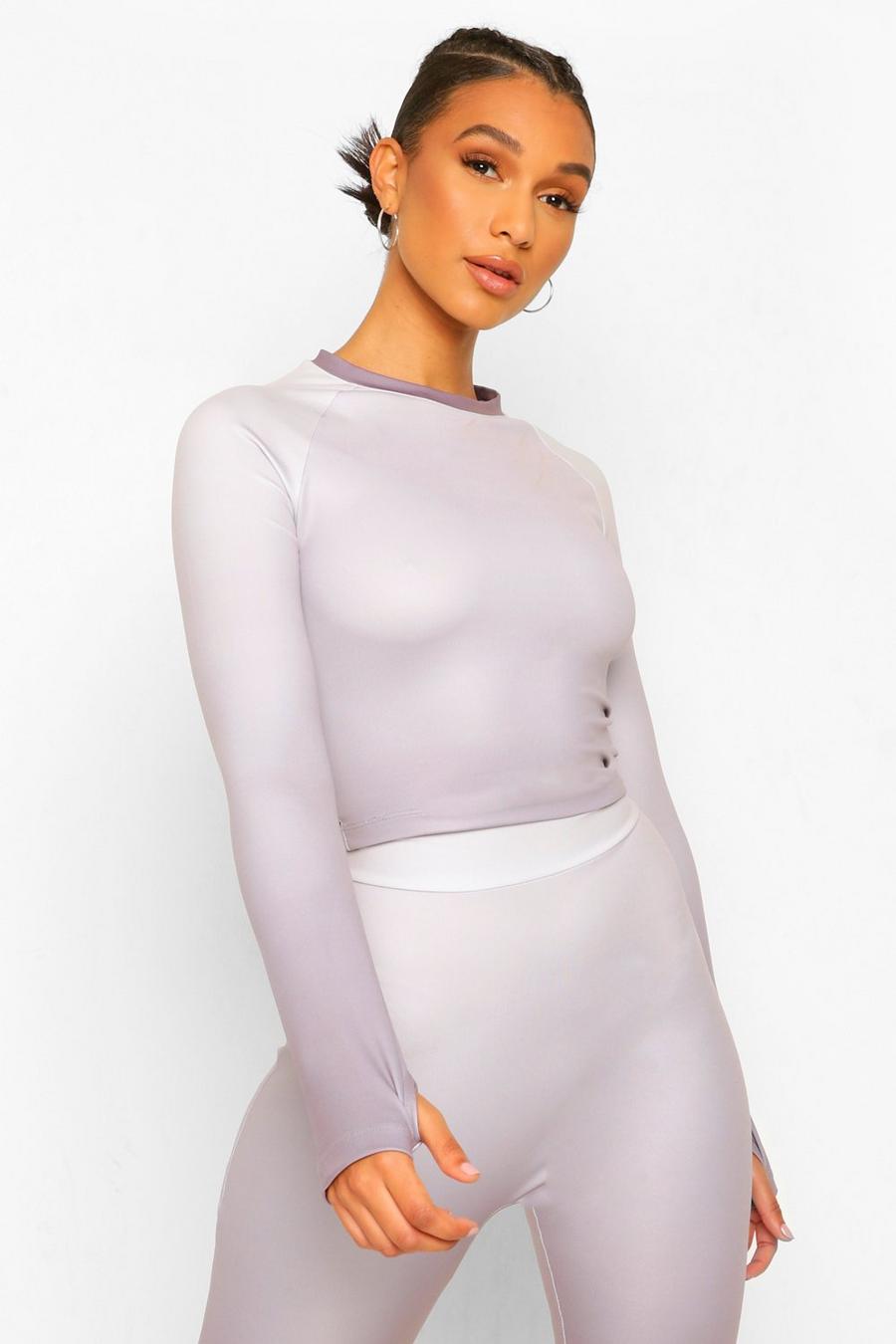 Grey Fit Ombre Cut Out Long Sleeve Crop Top image number 1