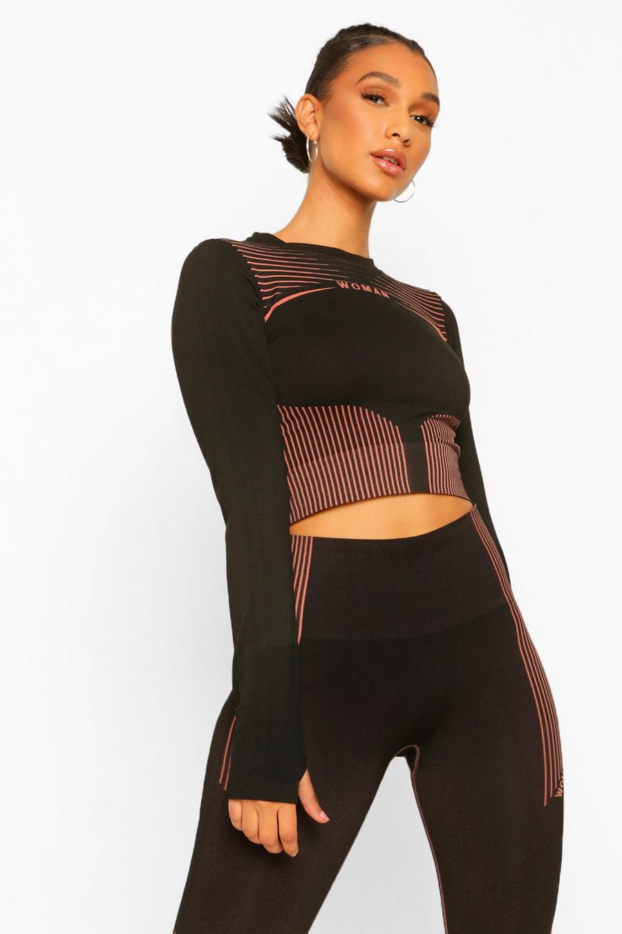 Black Fit Woman Seamless Contour Long Sleeve Top image number 1