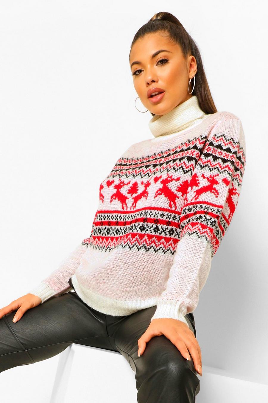 קרם סוודר בסגנון Fairisle עם צווארון גולף לחג המולד image number 1