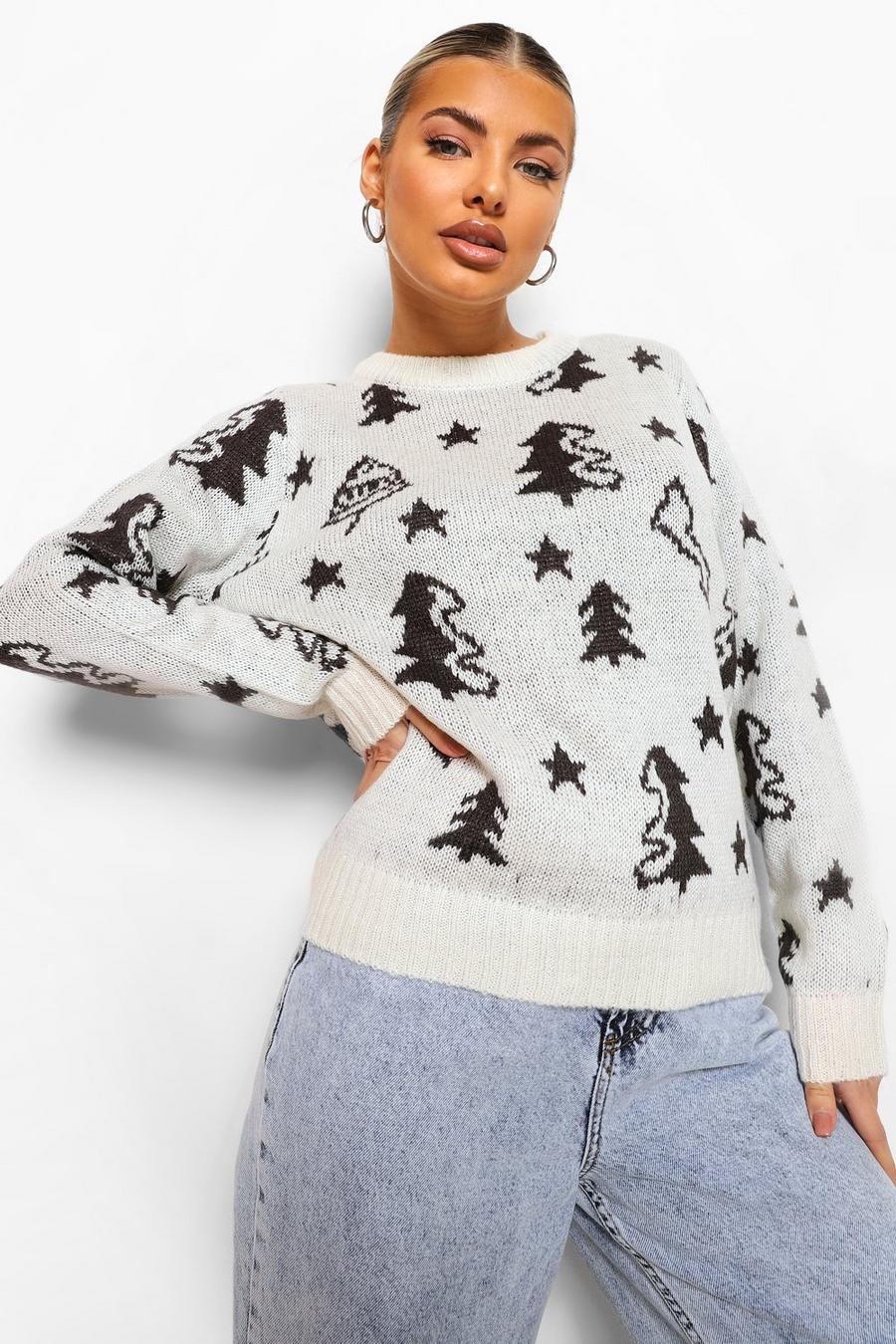 Cream Soft Knit Christmas Tree Sweater image number 1