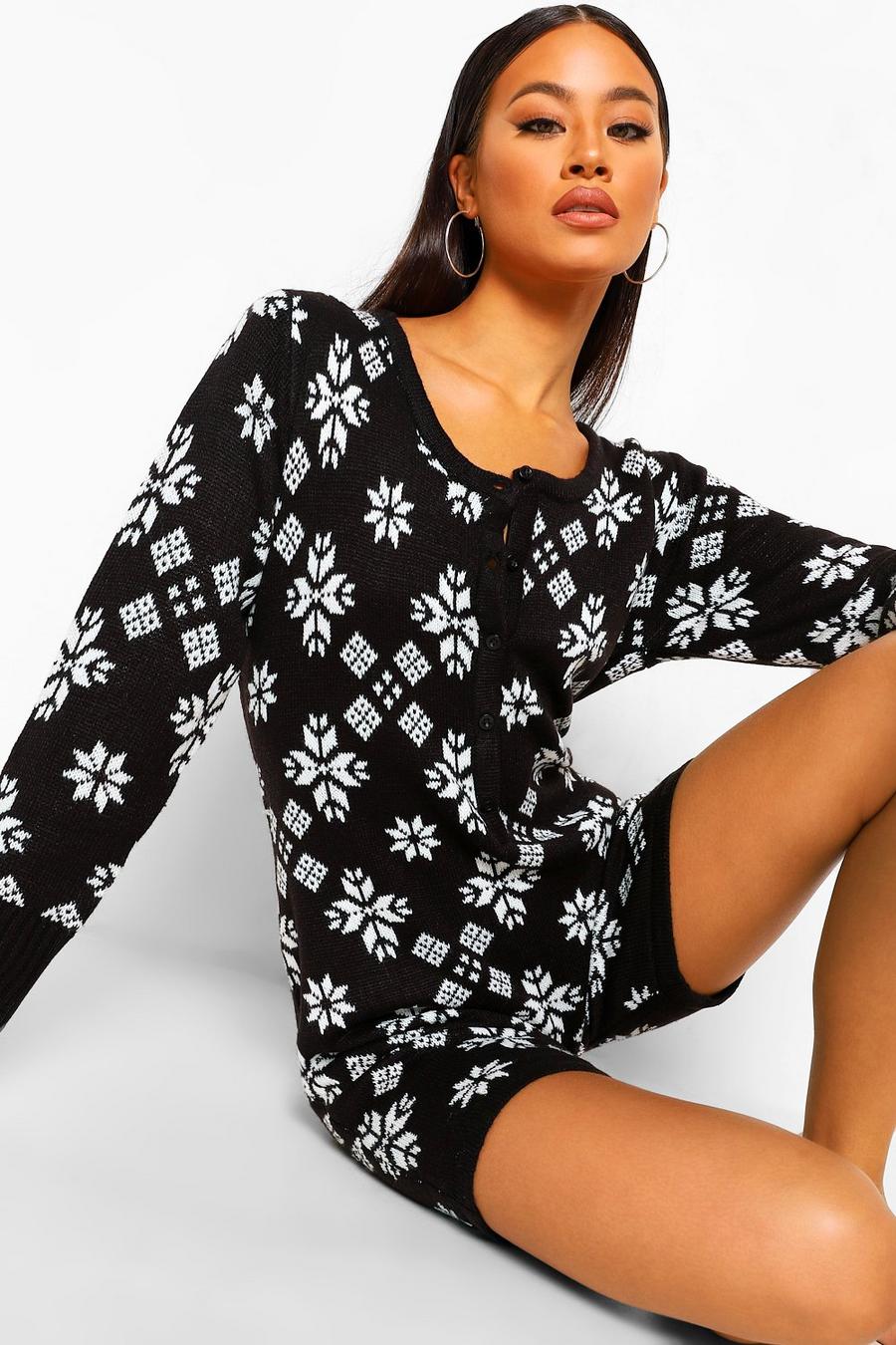 Black Snowflake Christmas Shorts Onesie image number 1