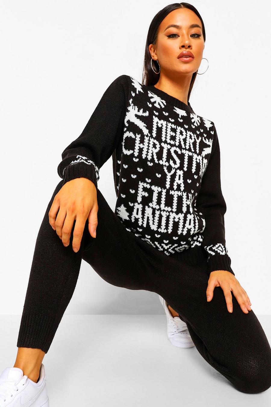 Black Recycled Ya Filthy Animal Christmas Co-Ord image number 1