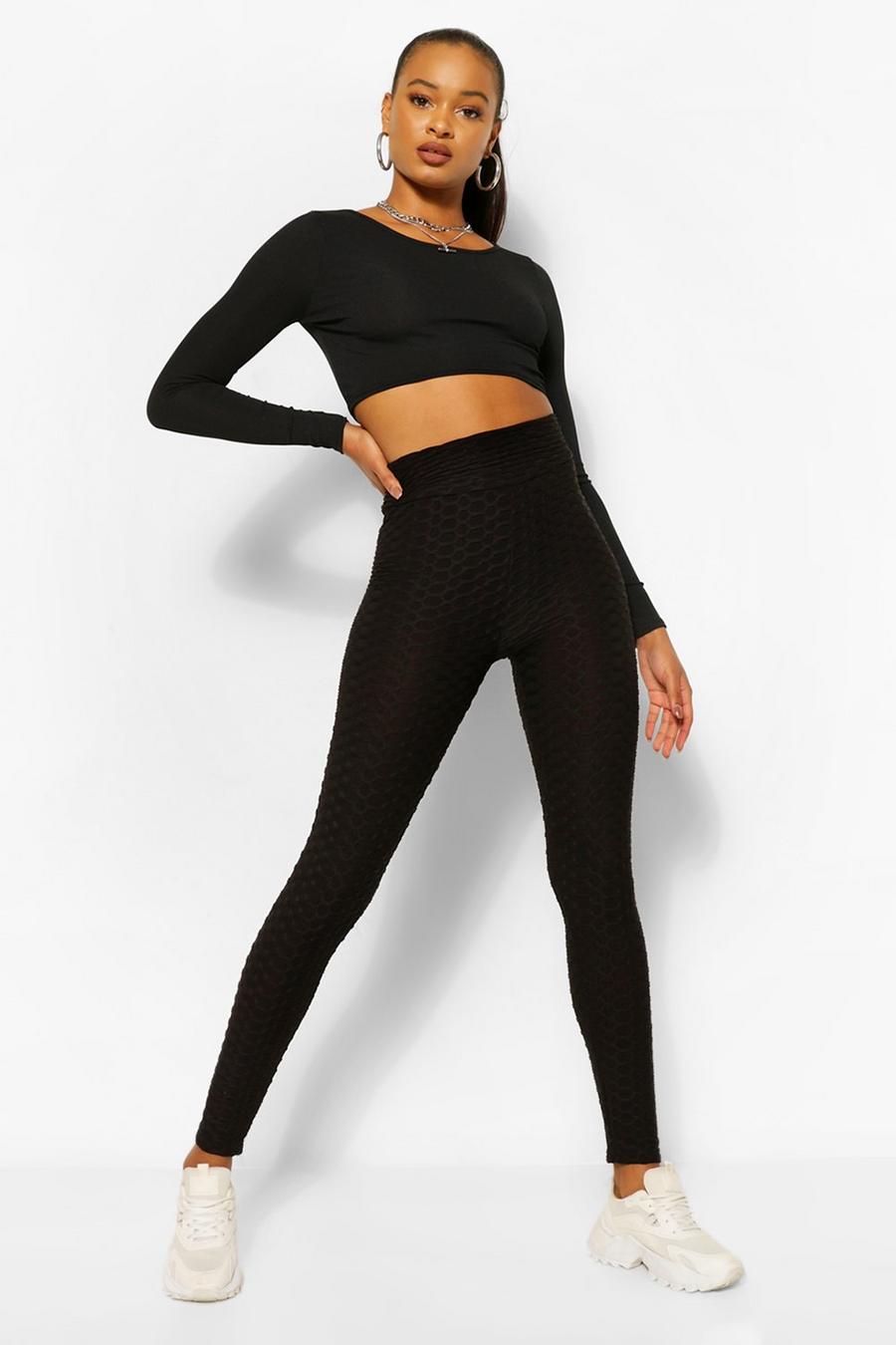 Black Textured Fitted Leggings image number 1