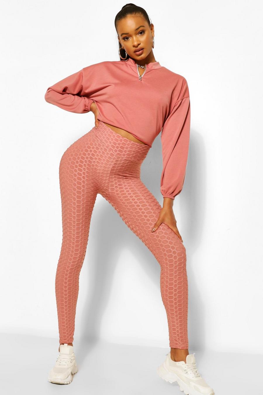 Tan Textured Fitted Leggings image number 1