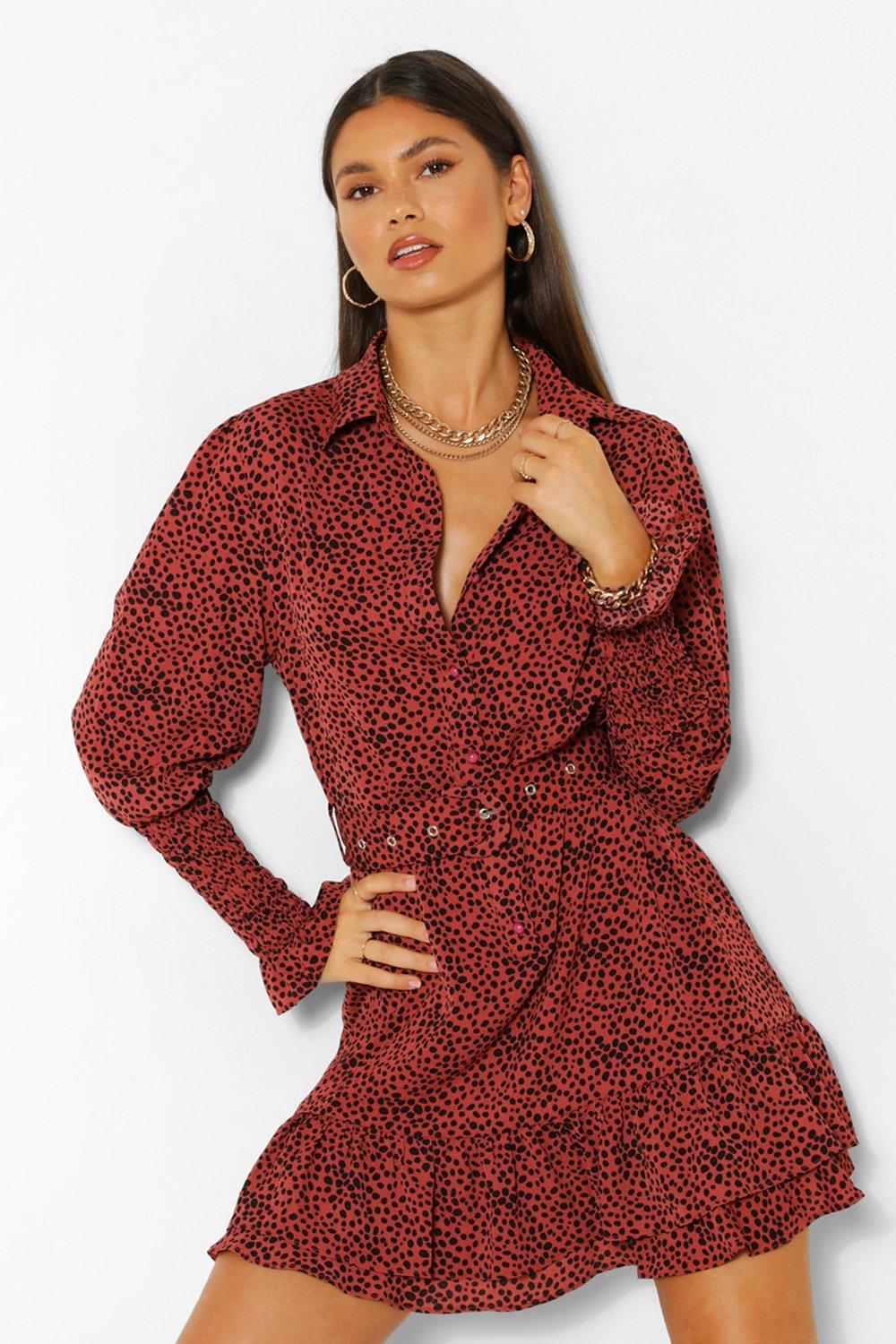 Plus Leopard Print Ruched Midi Shirt Dress | boohoo UK