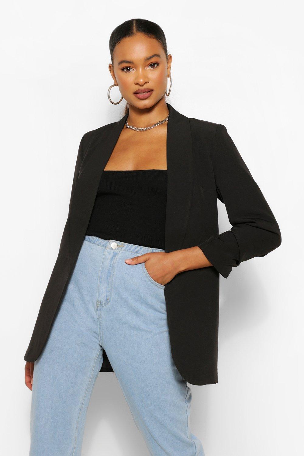 boohoo ruched sleeve blazer