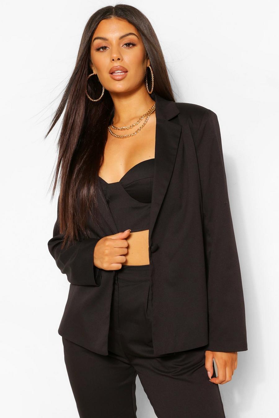 Black Woven Tailored Button Blazer image number 1