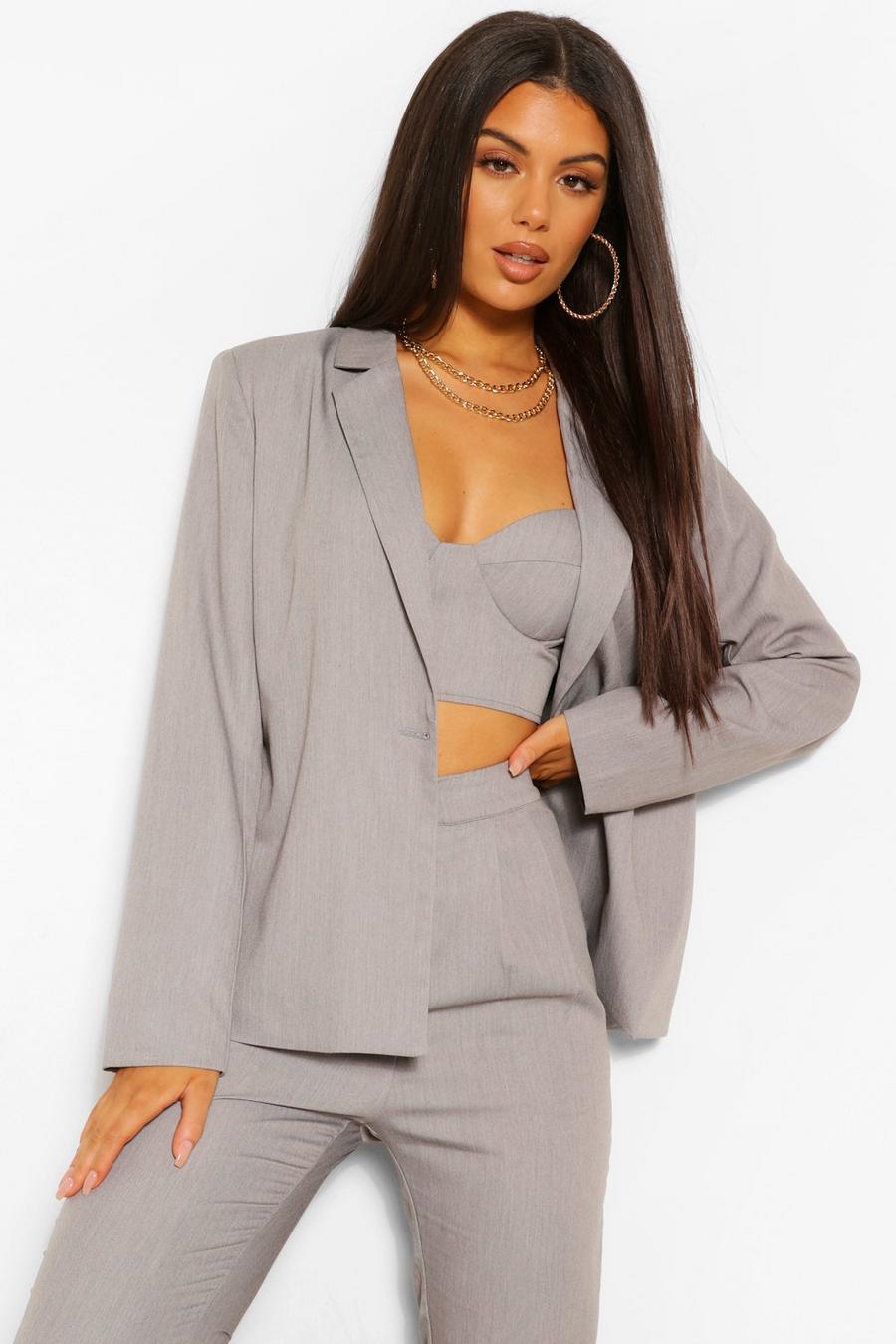Grey Woven Tailored Button Blazer image number 1