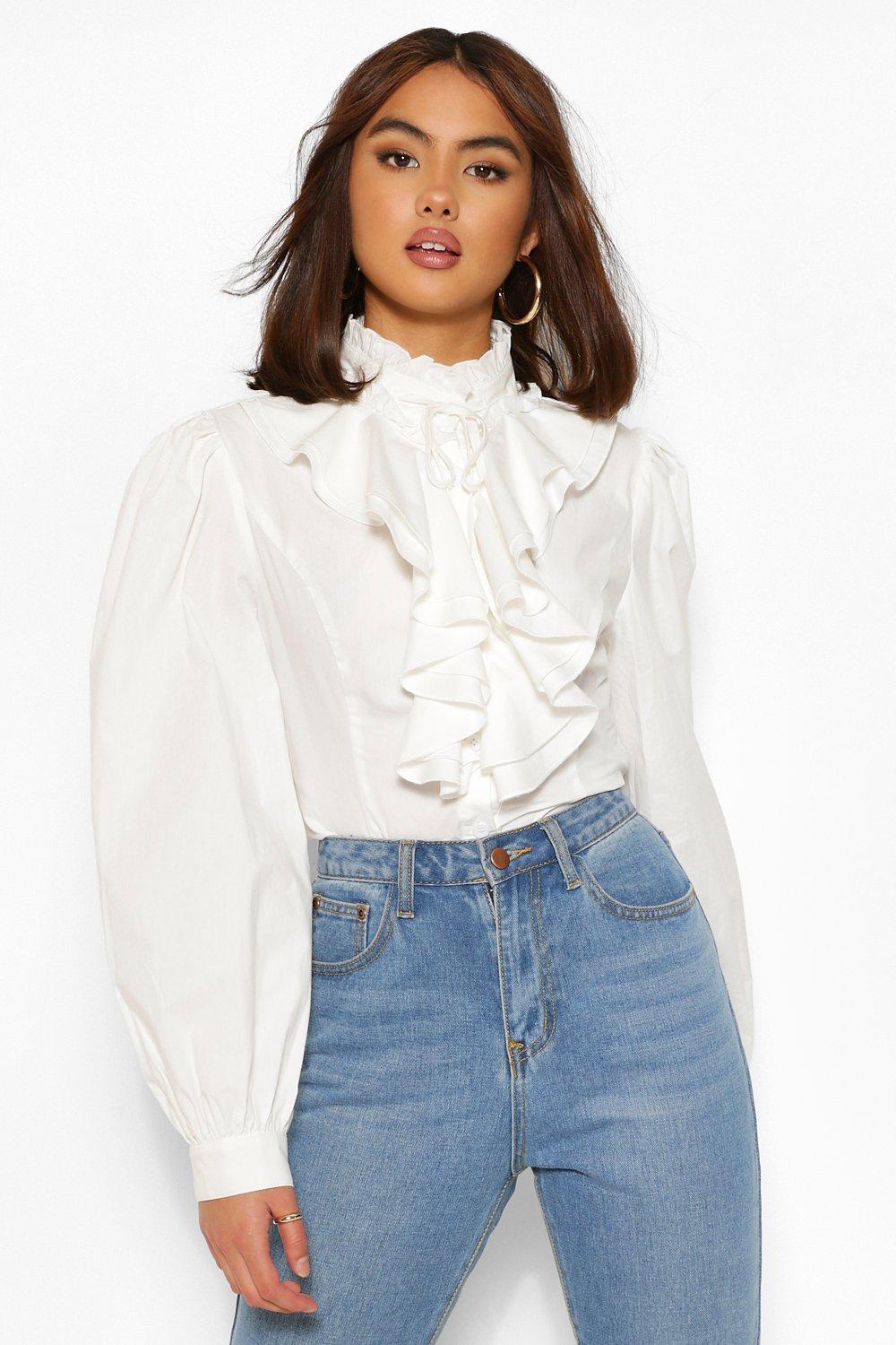 high neck ruffle shirt