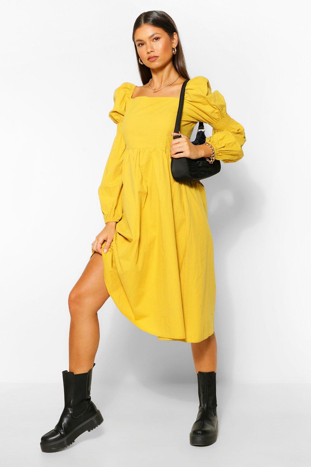 boohoo yellow skater dress