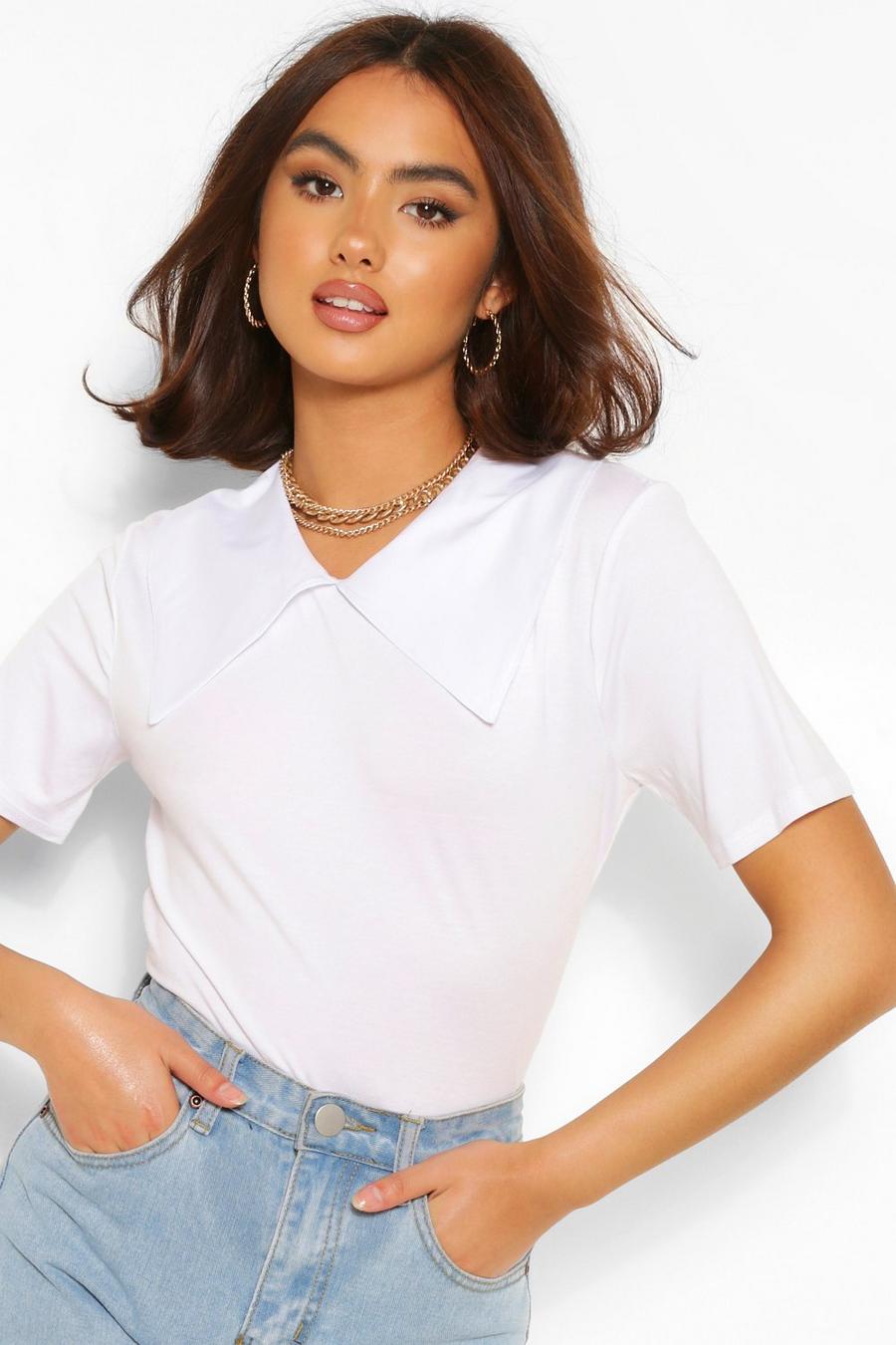 T-shirt con colletto in popeline di cotone, Bianco image number 1