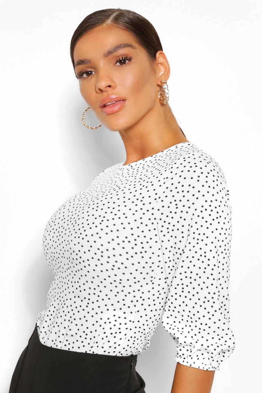 White Polka Dot Balloon Sleeve Bodysuit image number 1