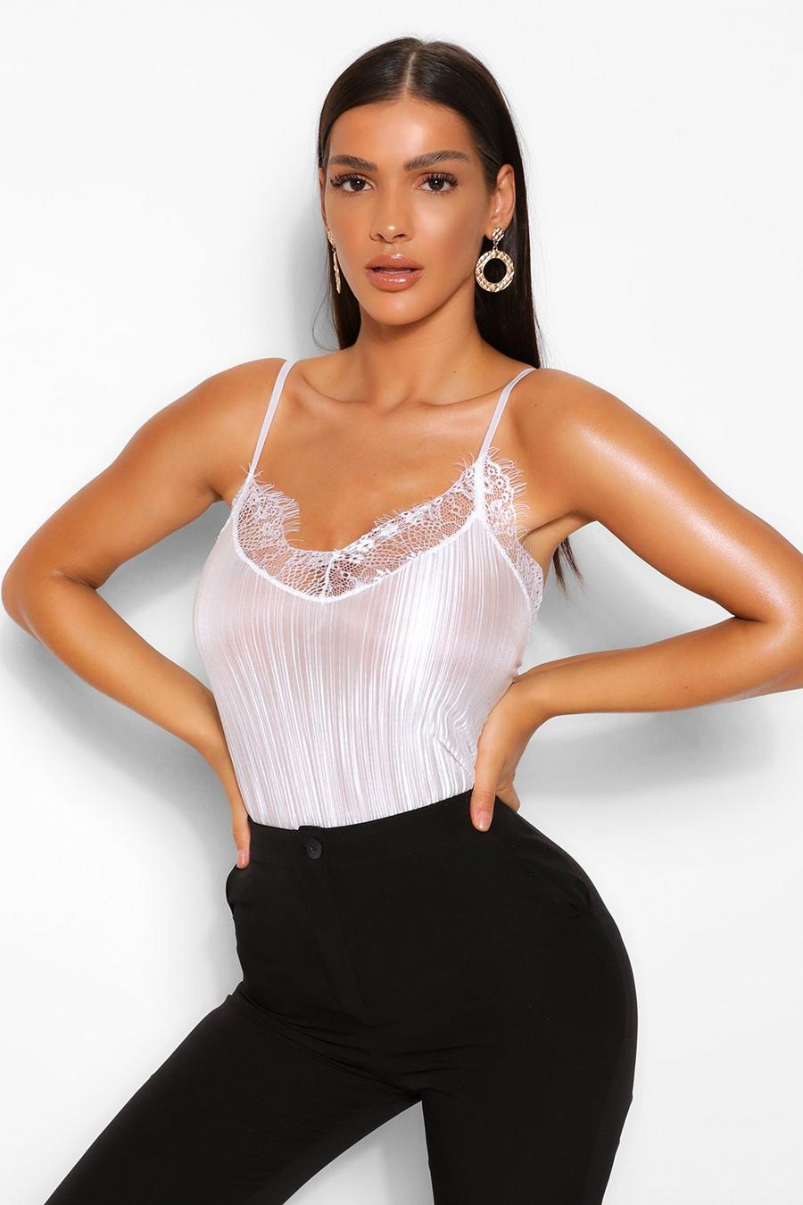 White Lace Trim Pleated Cami image number 1