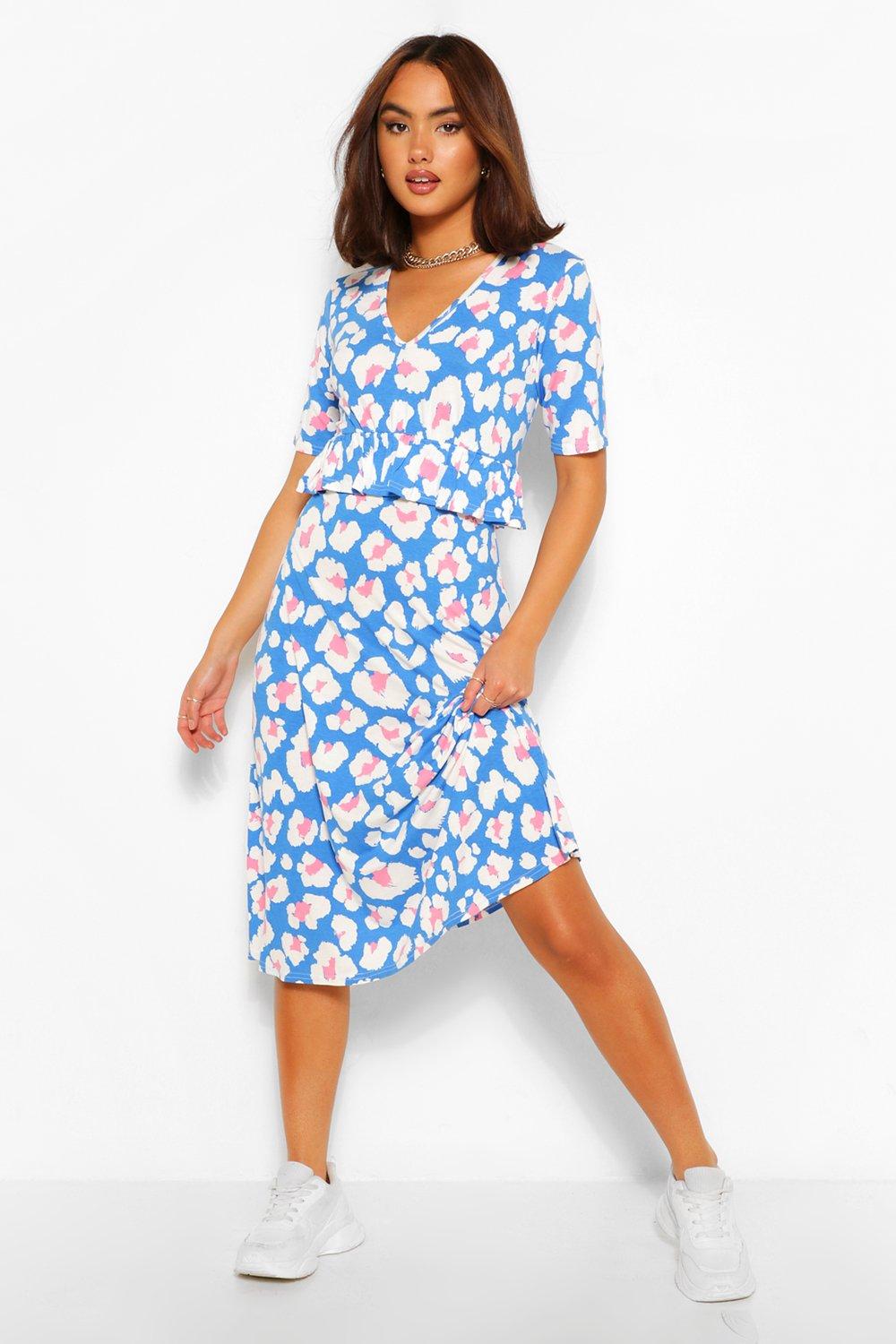 boohoo blue leopard print dress