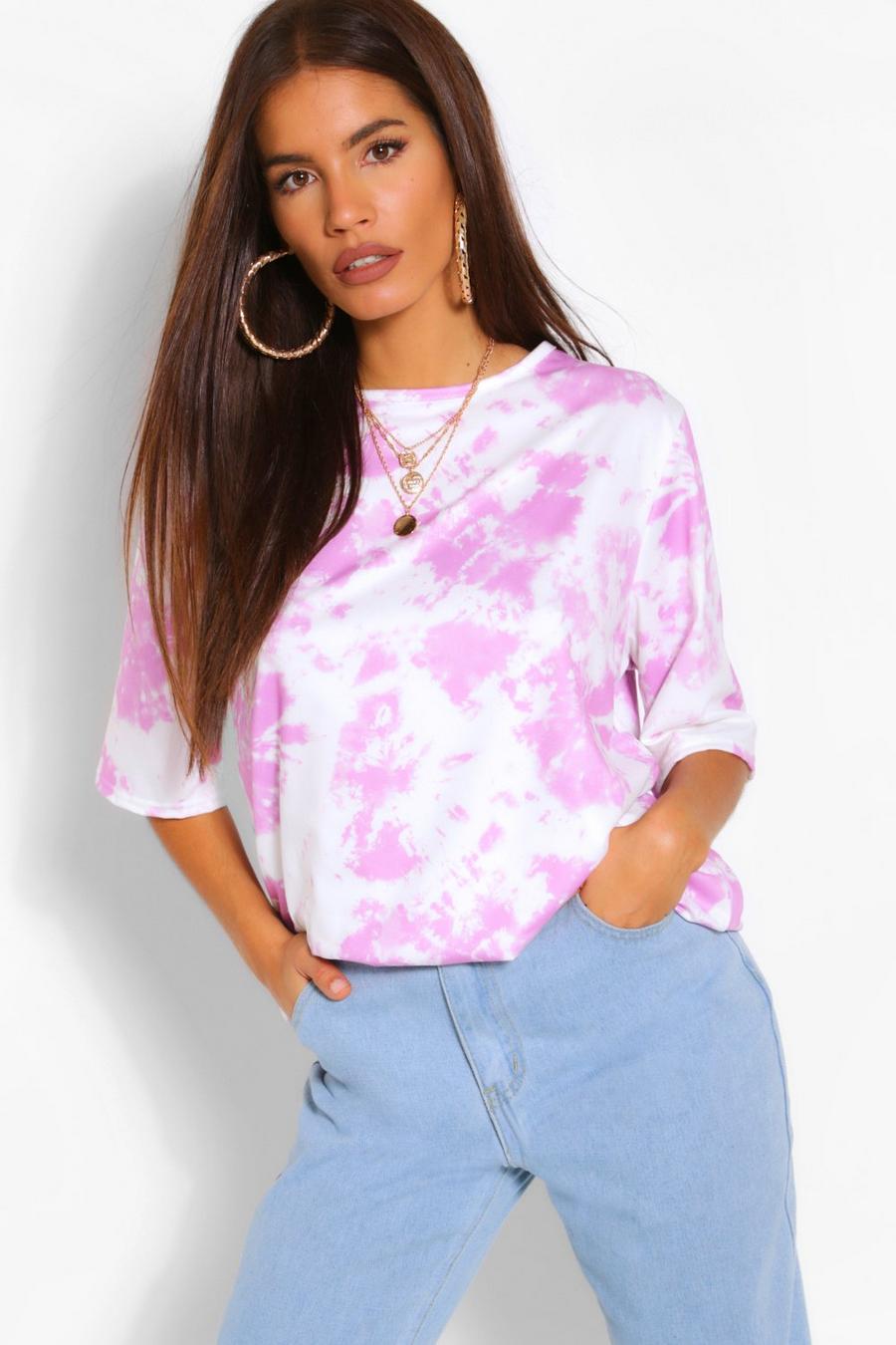 Lilac purple Tie Dye Oversized T Shirt image number 1