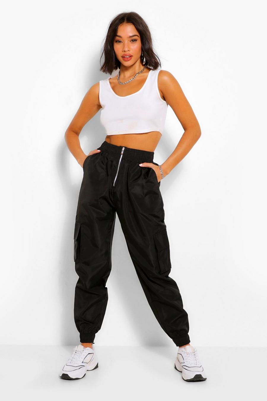Black Zip Front Utility Shell Track Pants image number 1