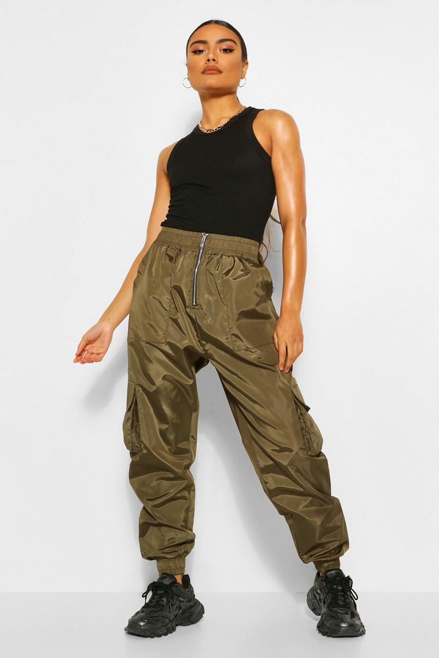 Khaki Zip Front Utility Shell Joggers image number 1