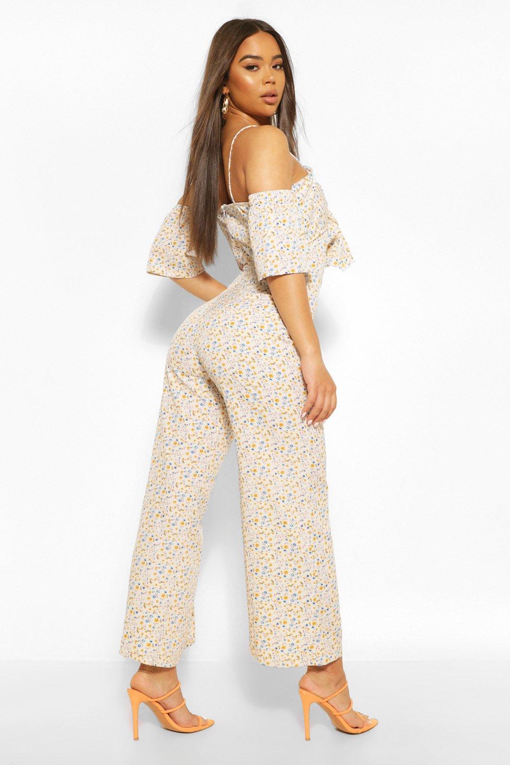 Women's Ditsy Floral Off The Shoulder Wide Leg Jumpsuit