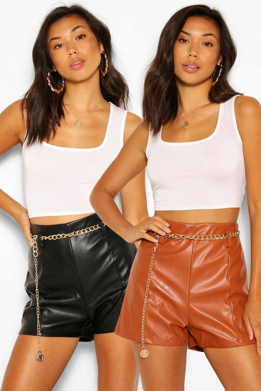 Multi 2 Pack PU Faux Leather High Waist Shorts image number 1