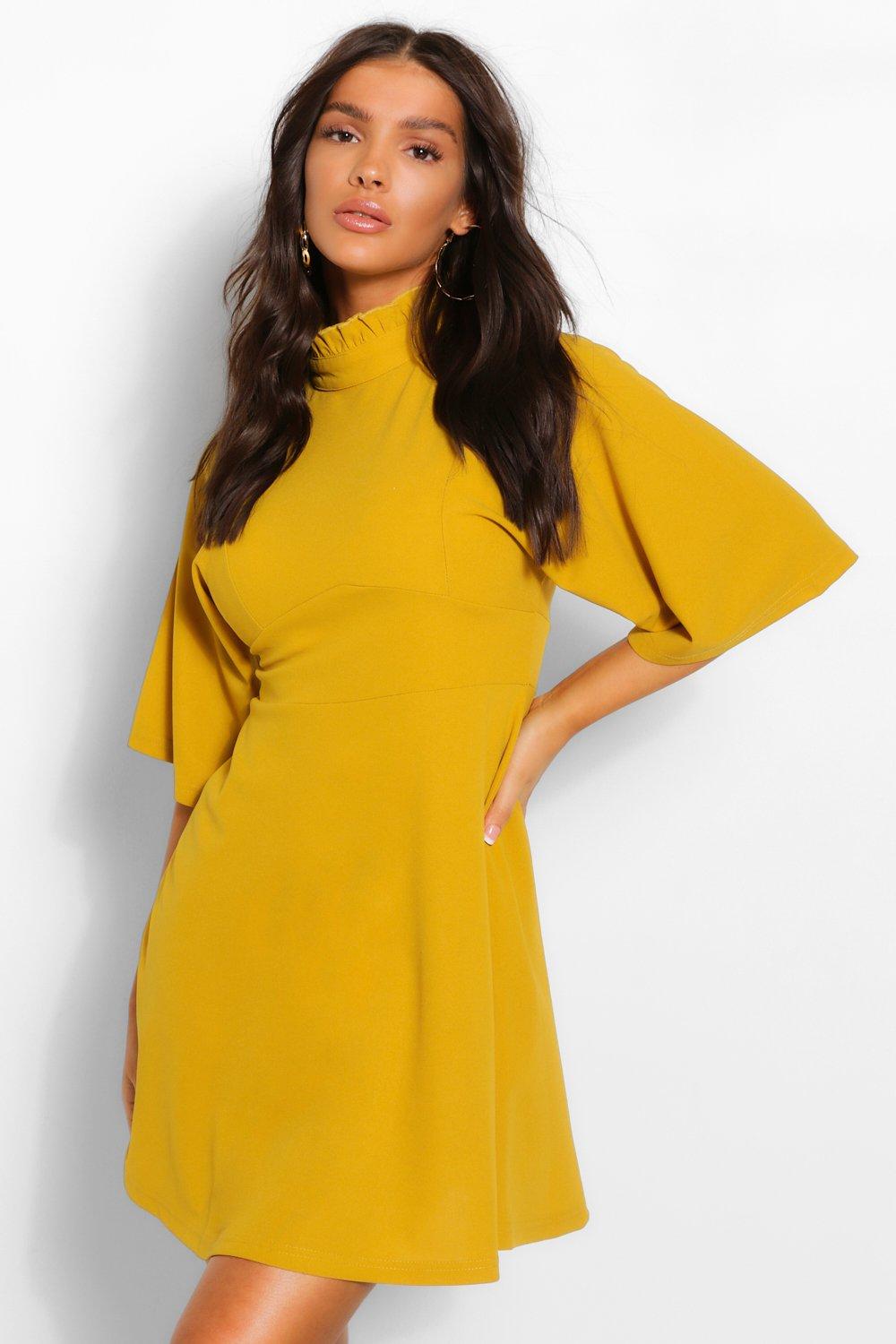 boohoo yellow skater dress