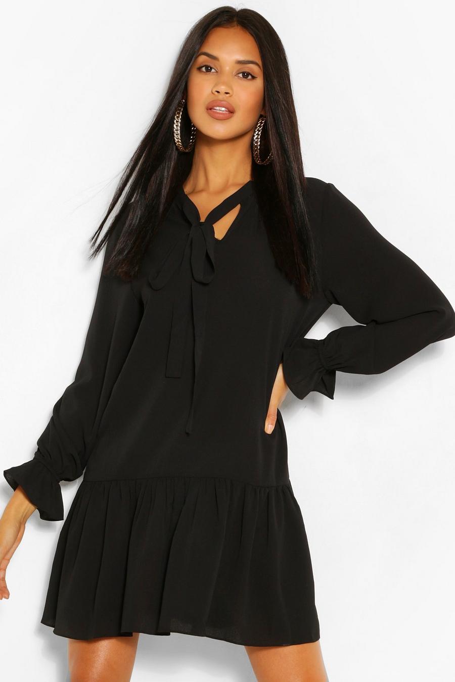 Tie Neck Drop Hem Shift Dress image number 1