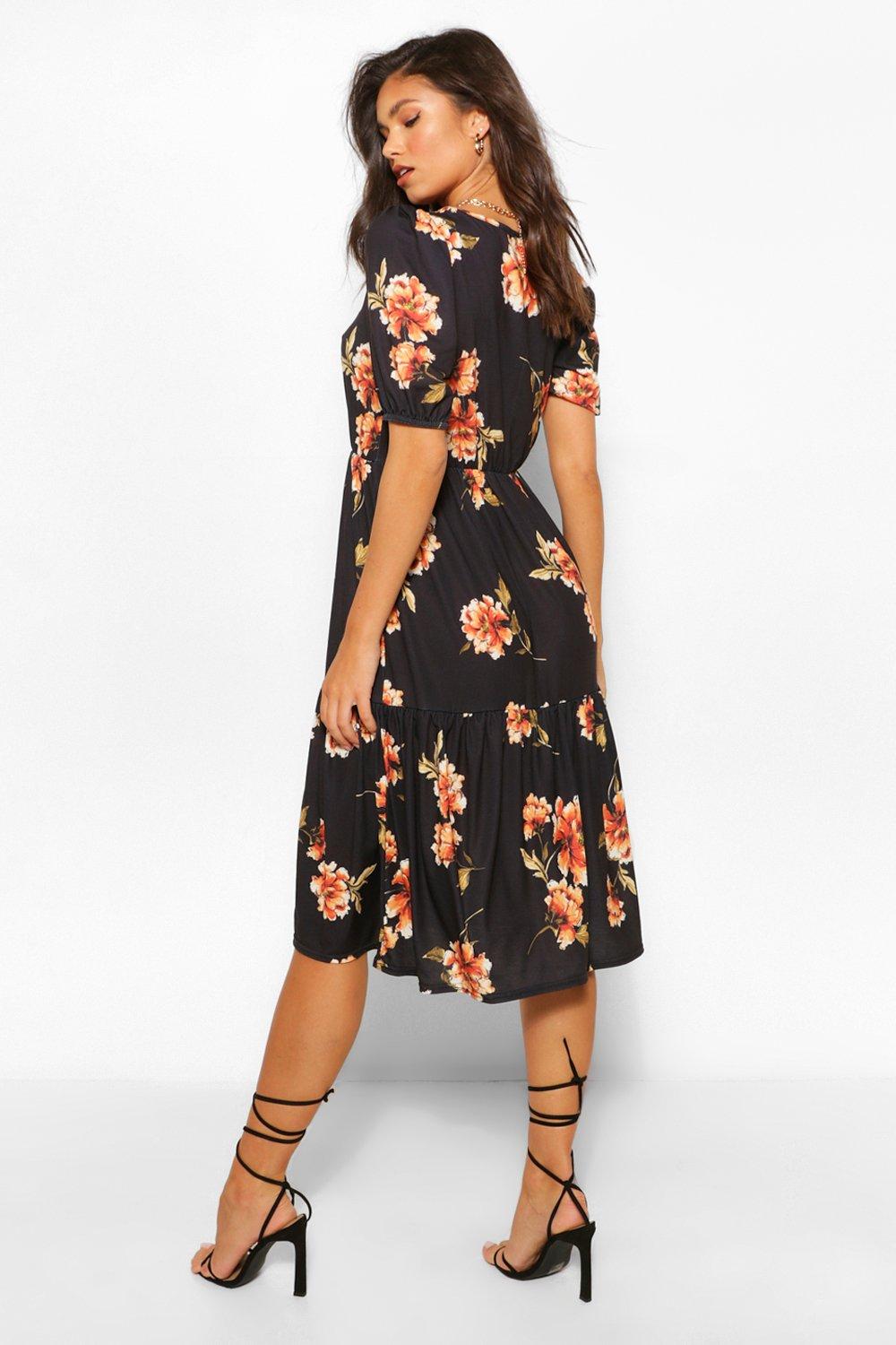 Boohoo square neck hot sale midi skater dress