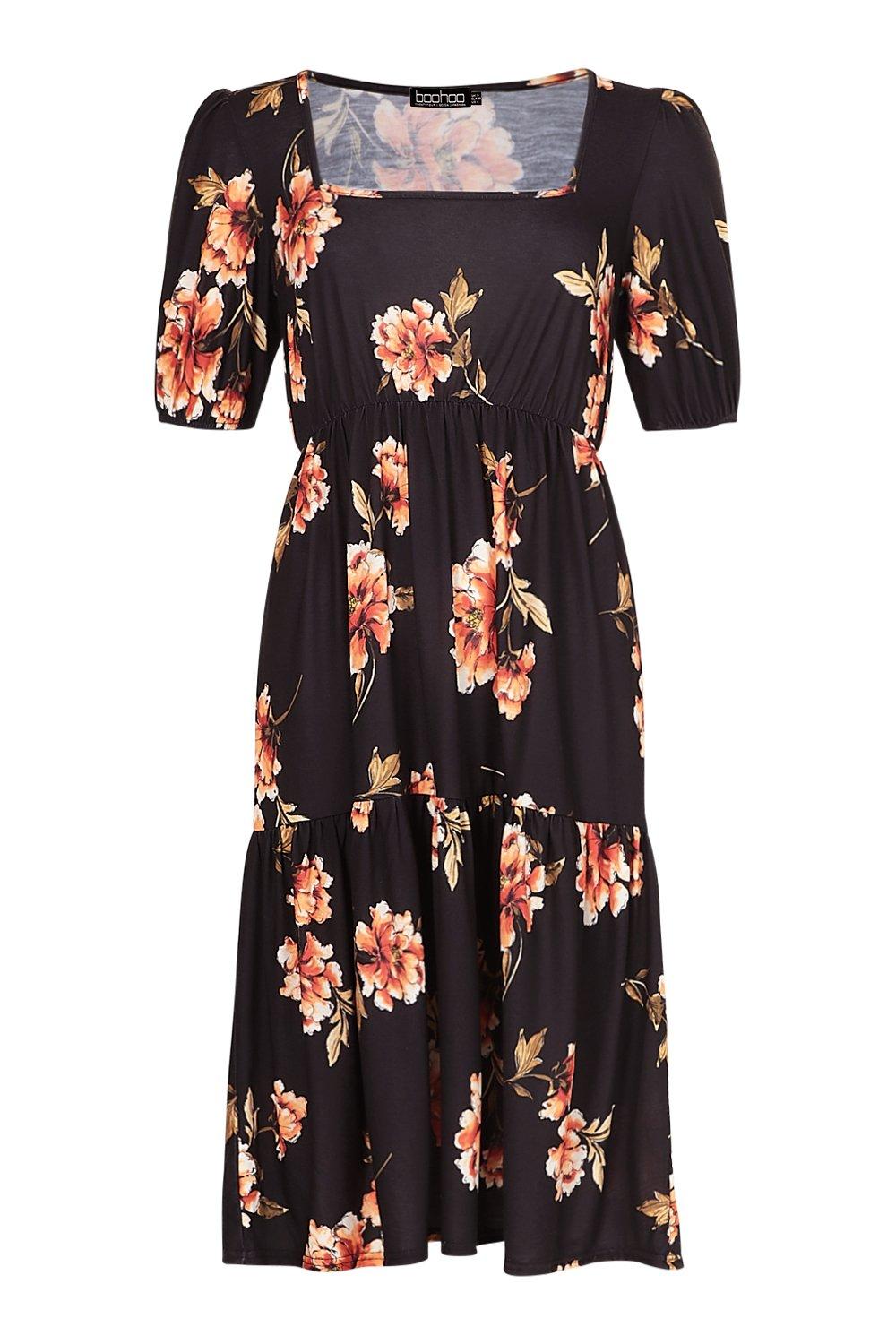 Black – Floral – Crew neck – Unlined – – Dress – Tofisa Size – 18