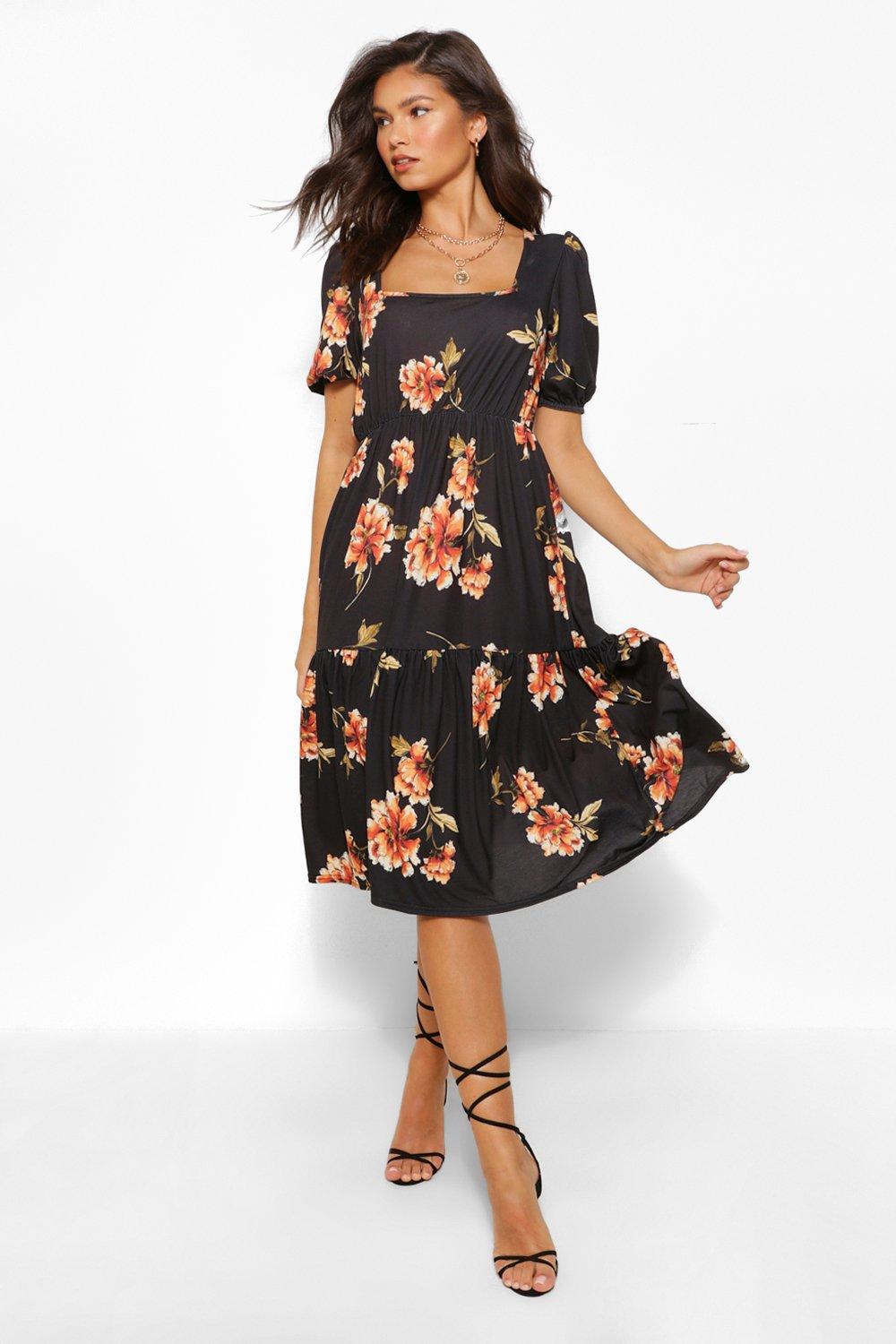 Boohoo square neck store midi skater dress