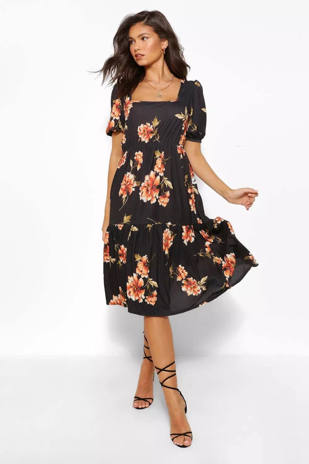 Boohoo square neck clearance dress