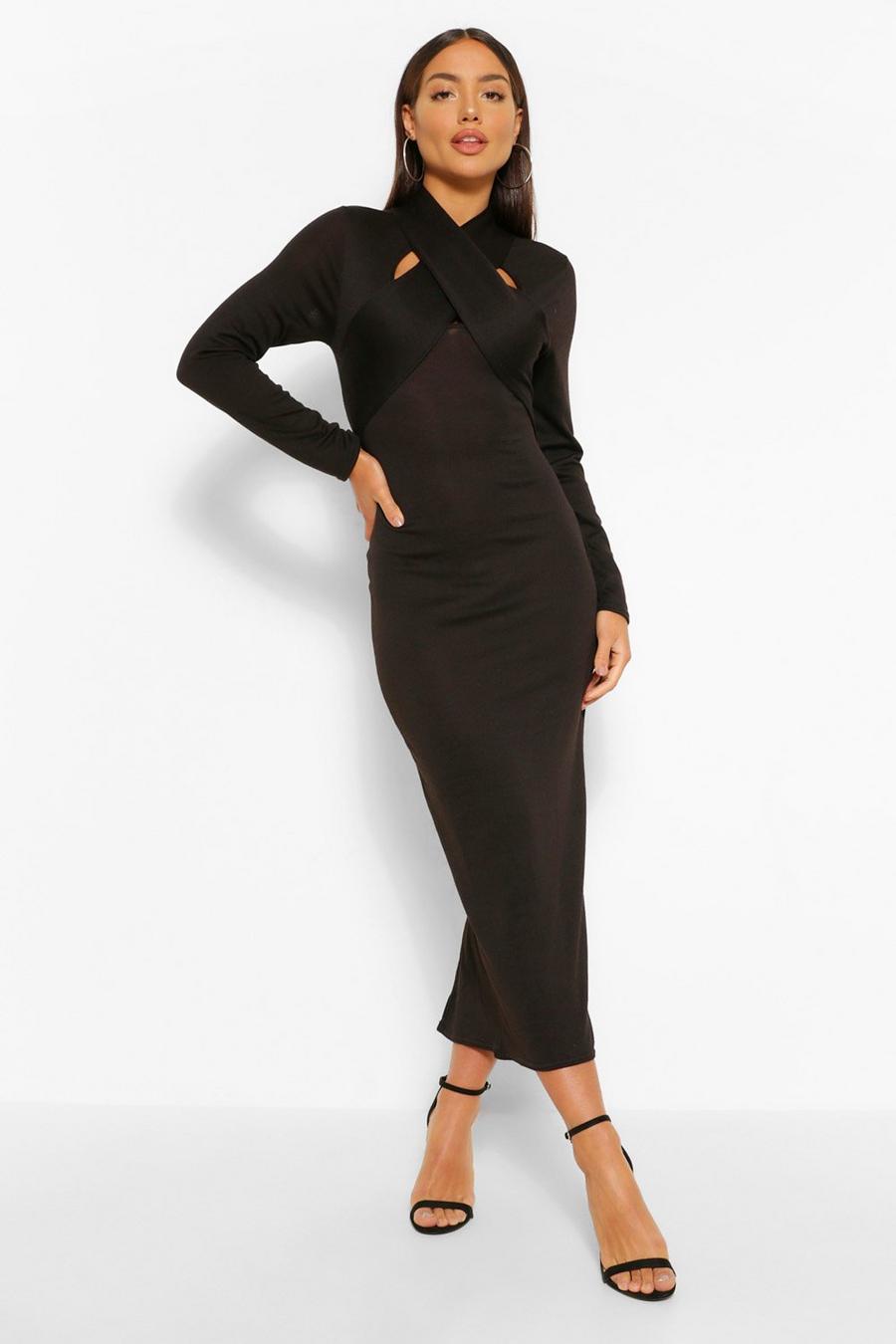 Wrap Detail Cut Out Bodycon Midi Dress image number 1