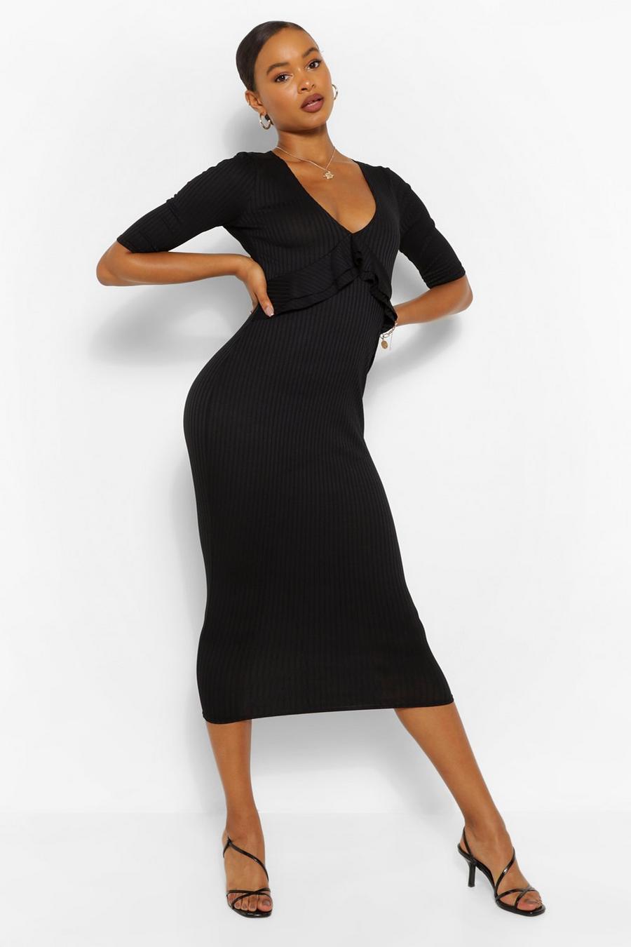 שחור שמלת מידקסי ארוגה עם סלסולים image number 1