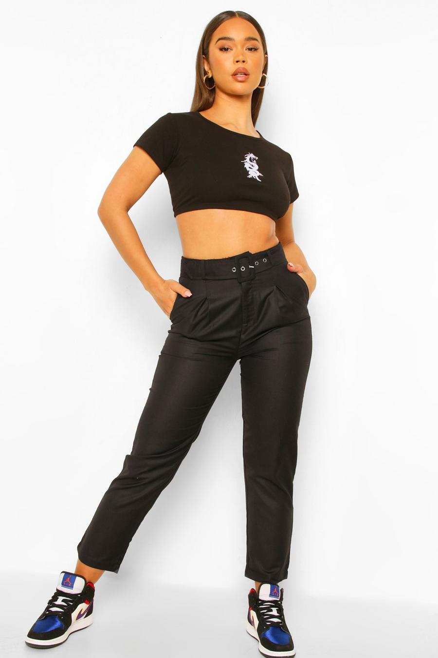 Black Tailored Belted Pants image number 1