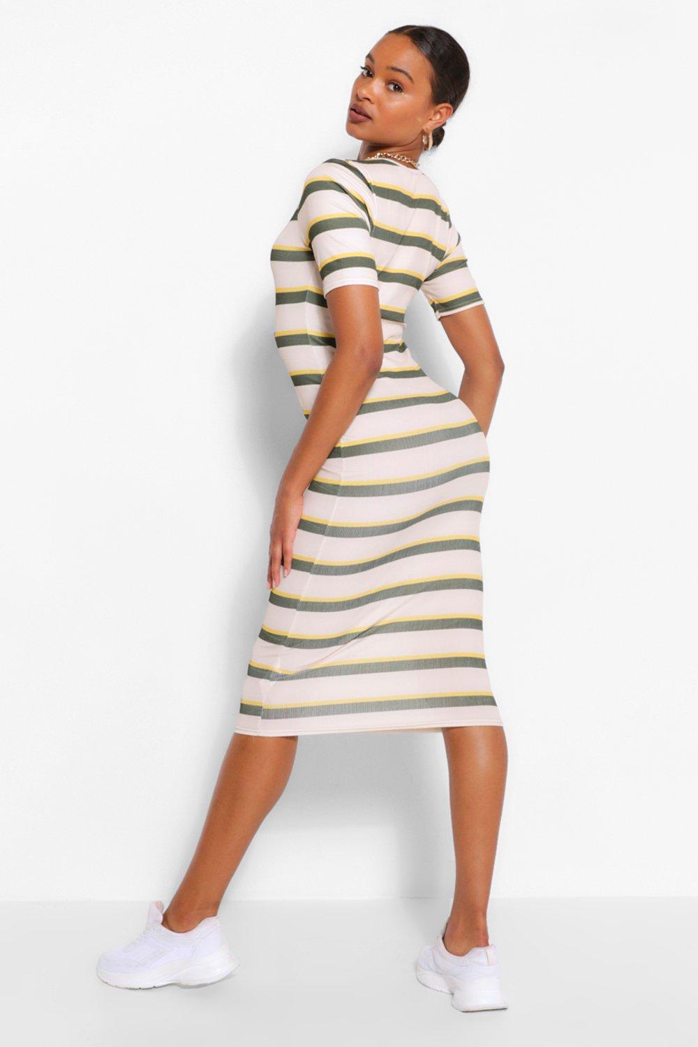 striped bodycon midi dress