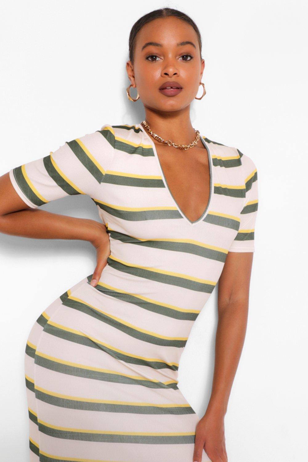 Striped bodycon 2025 midi dress