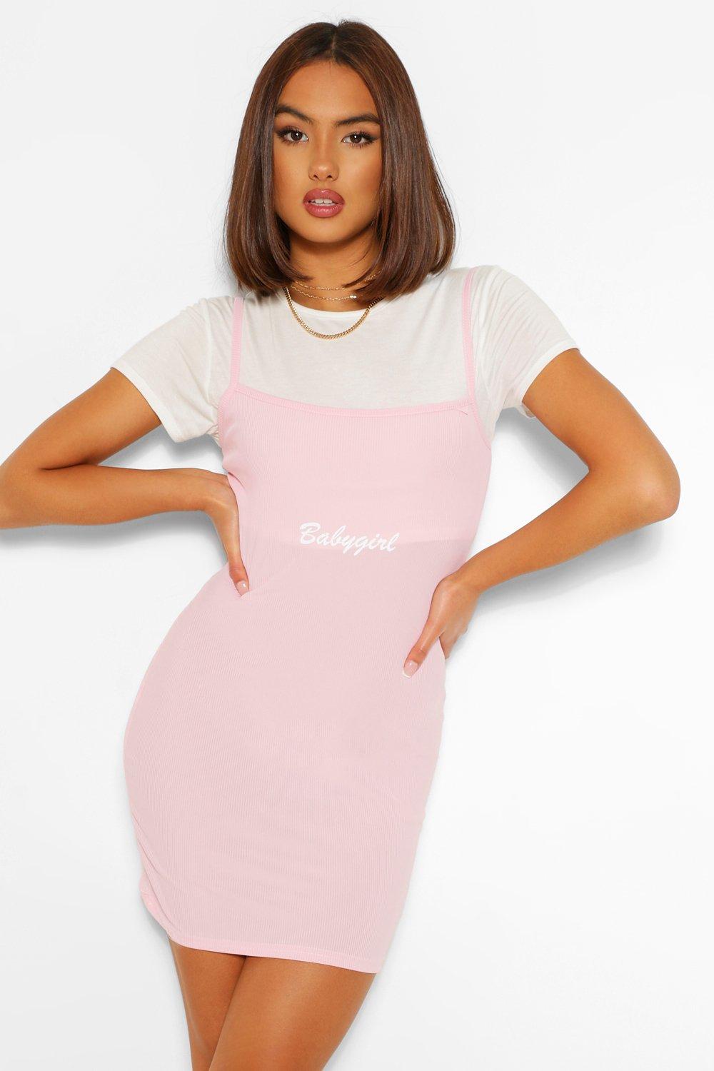 Robe nuisette cotelee a inscription Baby girl avec t shirt en dessous