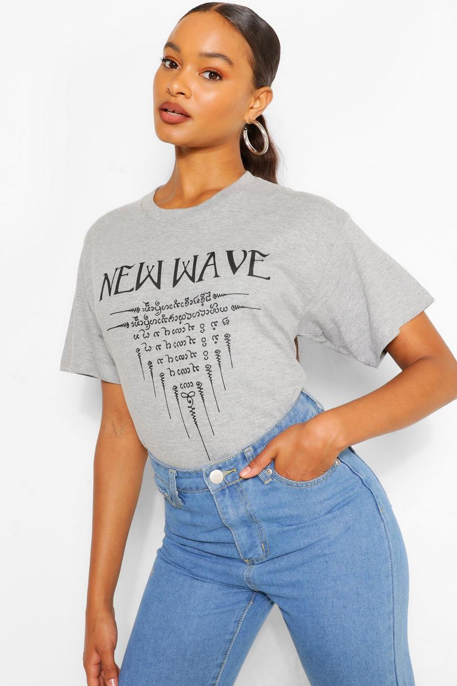 Grey "New Wave" T-shirt med grafiskt tryck image number 1