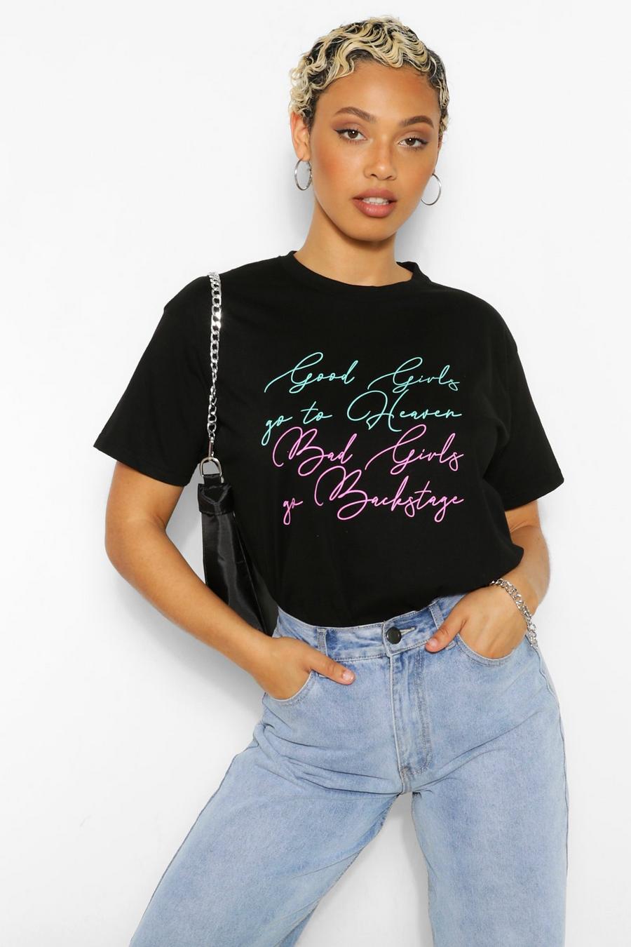 Black "Good Girls Bad Girls" T-shirt med grafiskt tryck image number 1
