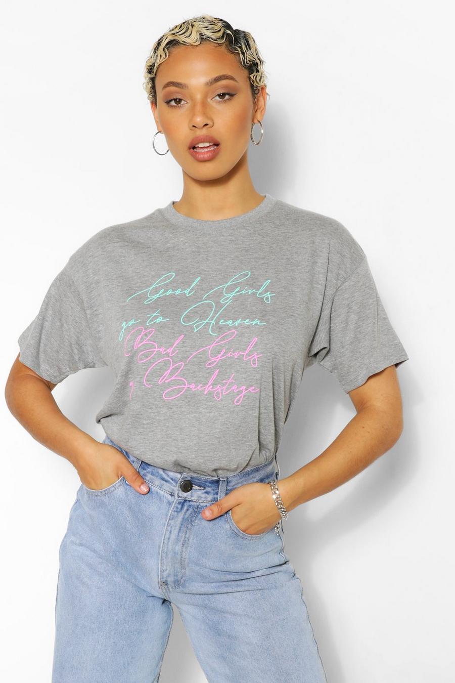 Grey "Good Girls Bad Girls" T-shirt med grafiskt tryck image number 1