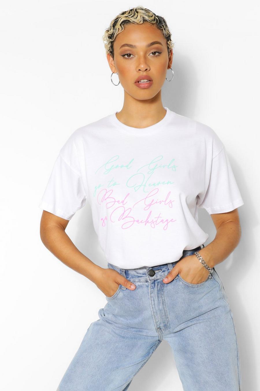 White "Good Girls Bad Girls" T-shirt med grafiskt tryck image number 1