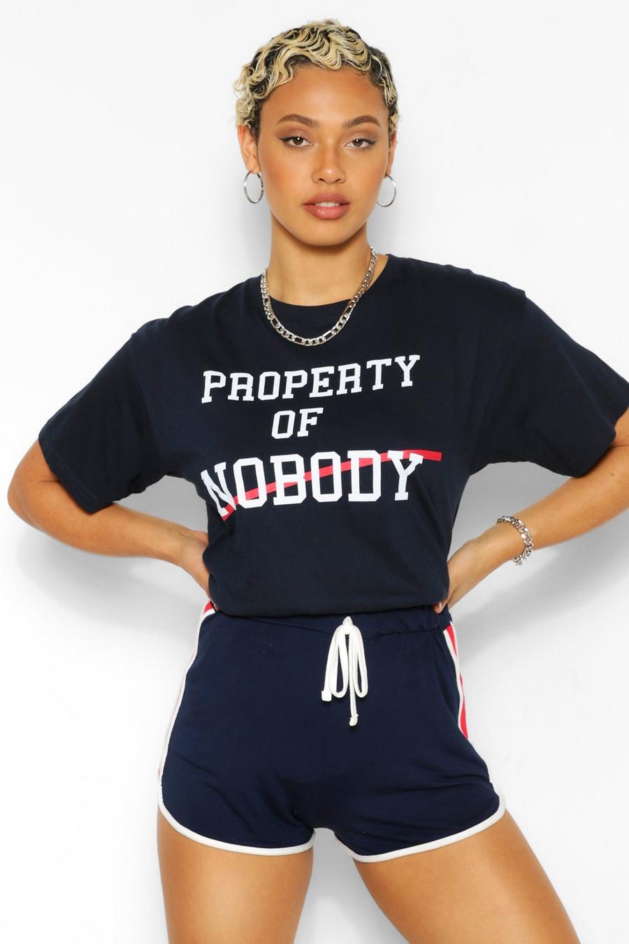 Navy Property Of Nobody T-shirt med grafiskt tryck image number 1
