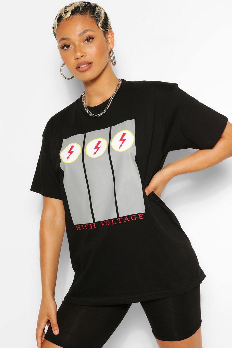 "High Voltage" T-shirt med grafiskt tryck image number 1
